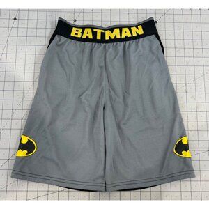 Batman Boys Mesh Athletic Shorts Size 6/7 Gray & Black With Yellow Logo